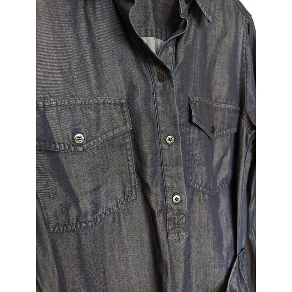 Club Monaco Ladore Tie Front Dress Women Size 4 Dark Blue Chambray Western Rodeo - Picture 7 of 12